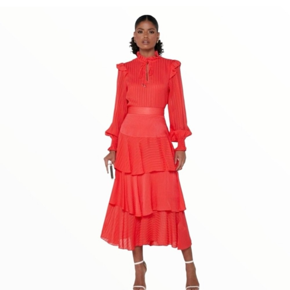 Ted Baker Tiered Midi Skirt Coral Red Stripe Enok